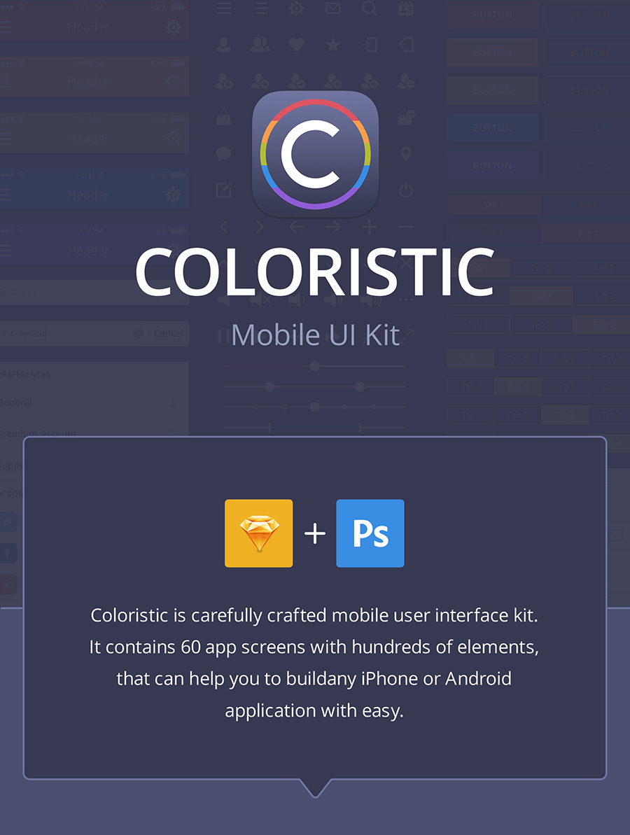 移动用户界面工具包Coloristic: Mobile UI