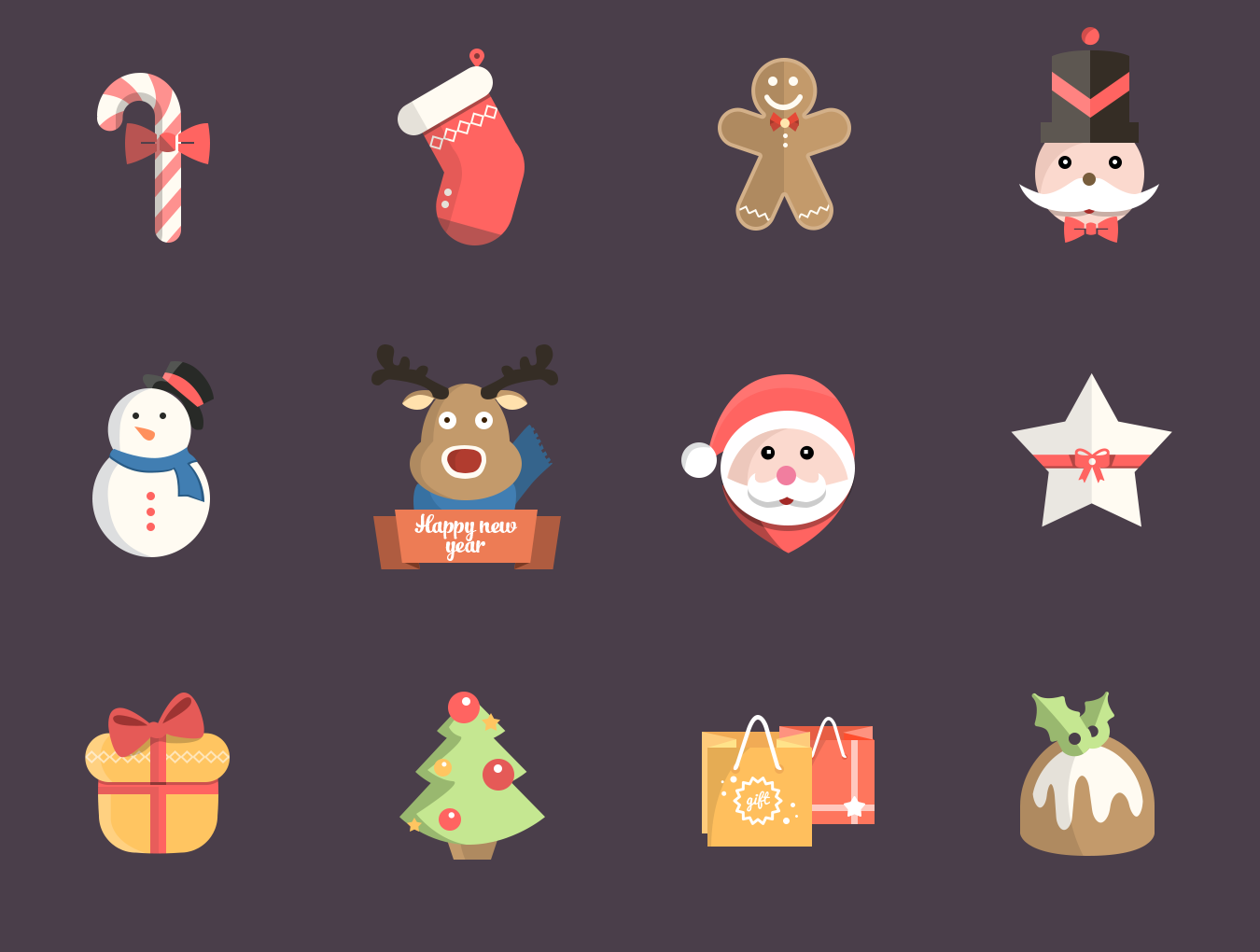 扁平化风格圣诞节节日图标Christmas Icons