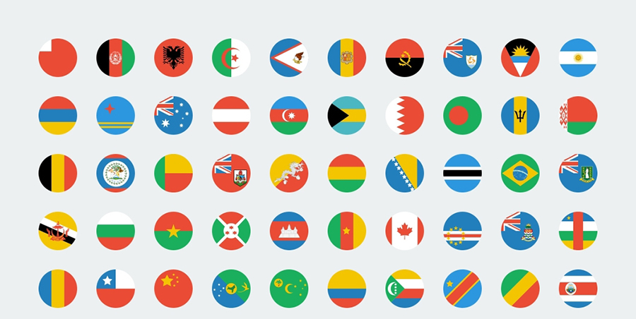 扁平化风格国旗图标Circle World Flags