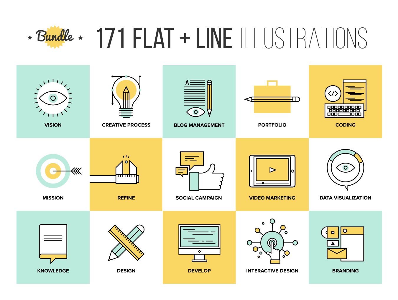 线性风格学习科研图标Flat Line Illustrati