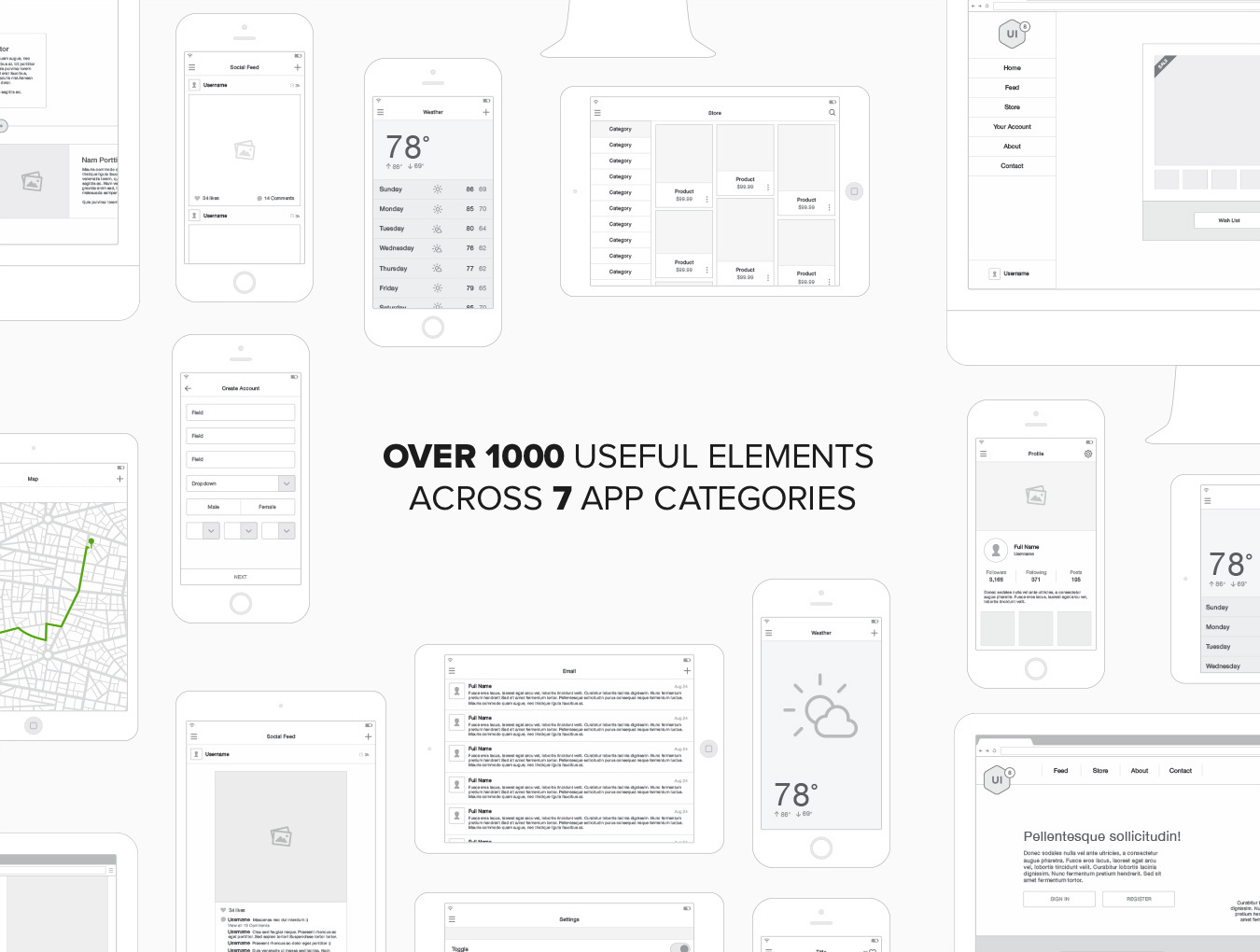 WEB+应用程序UI模板Wireframe Kit - V2