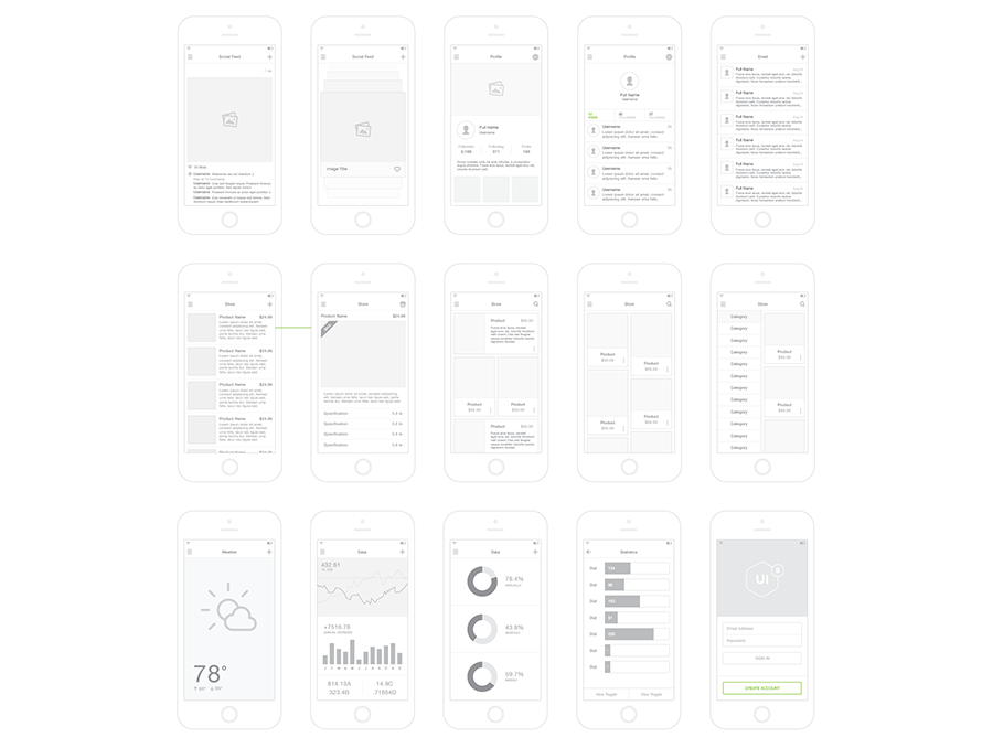 WEB+应用程序UI模板Wireframe Kit - V2