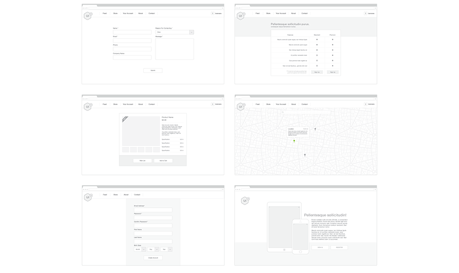 WEB+应用程序UI模板Wireframe Kit - V2