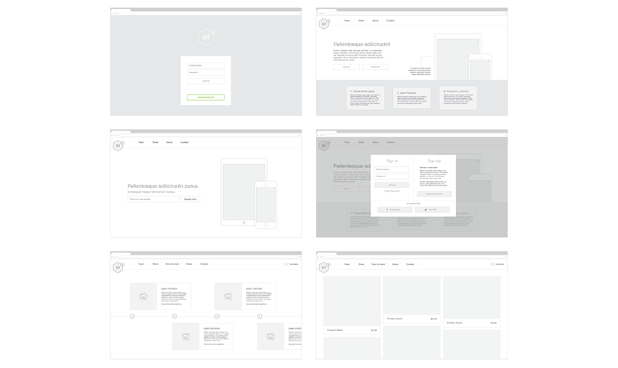 WEB+应用程序UI模板Wireframe Kit - V2