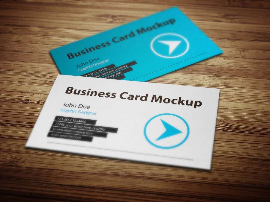 木板背景名片贴图样机Business Card Mockup