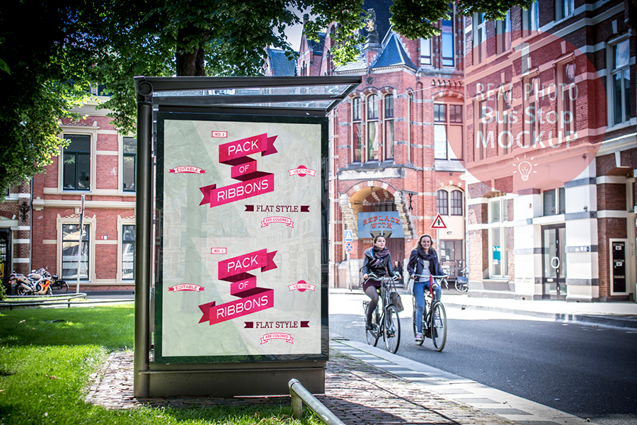 户外广告牌模型PSD贴图模板Bus Stop Mockup