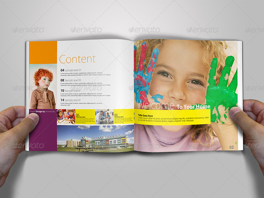 儿童书籍画册模型PSD贴图模板Square Brochure