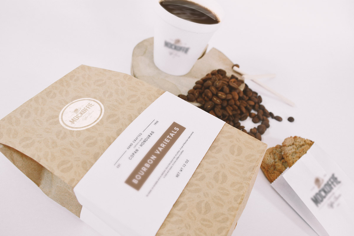 咖啡品牌包装贴图PSD模板Coffee Bag And Cu