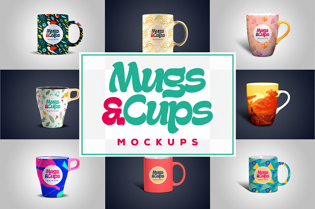 马克杯模型PSD贴图模板Mugs and Cups Mock