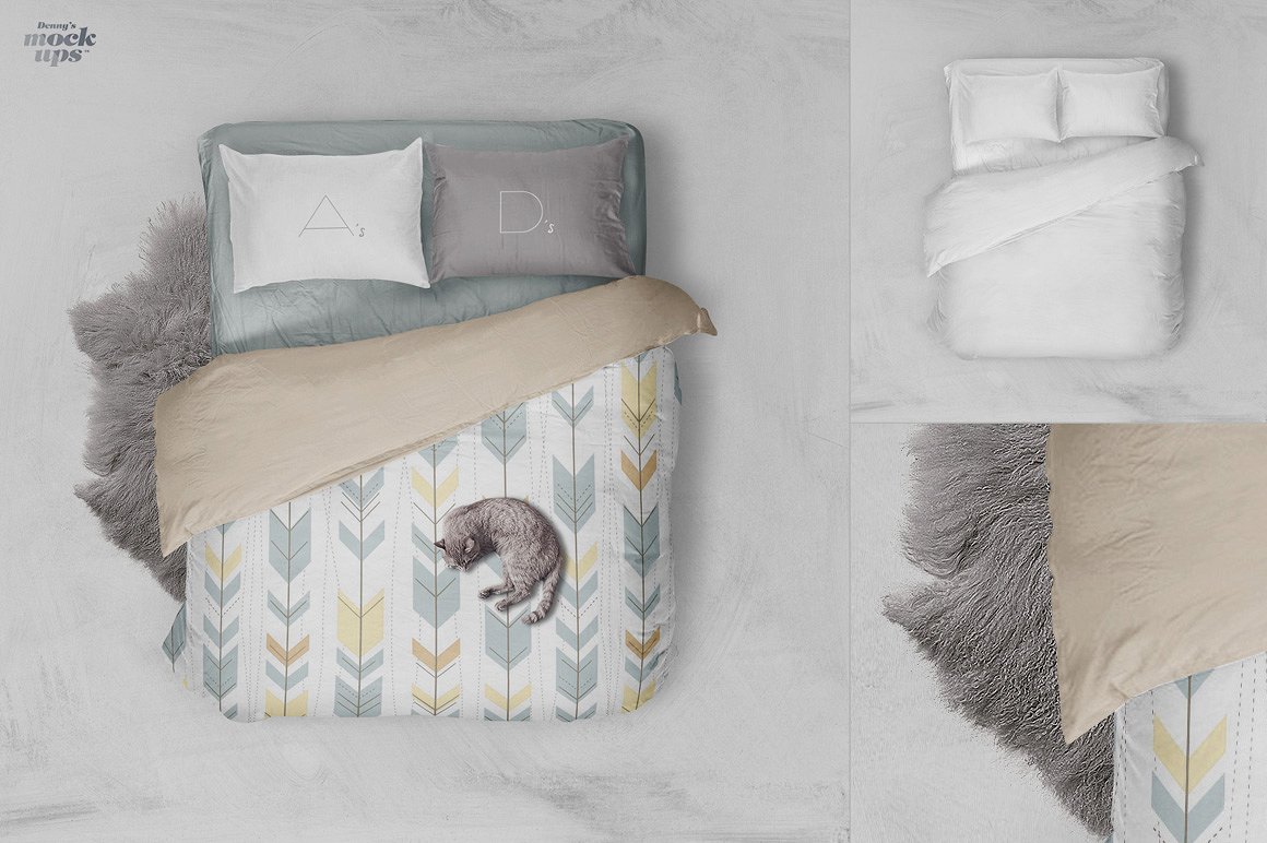 高质量床上用品模型PSD贴图模板Bed Linen Mock