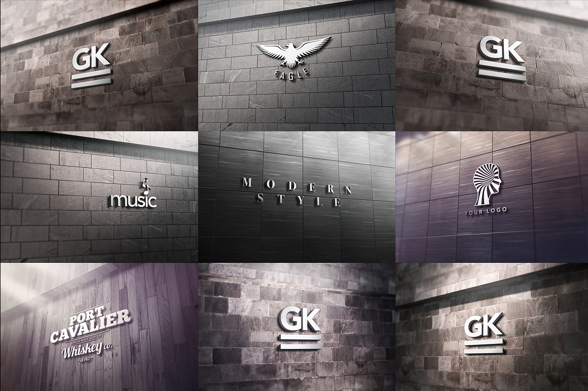 3D Logo Wall Bundle Mock-Up三维L