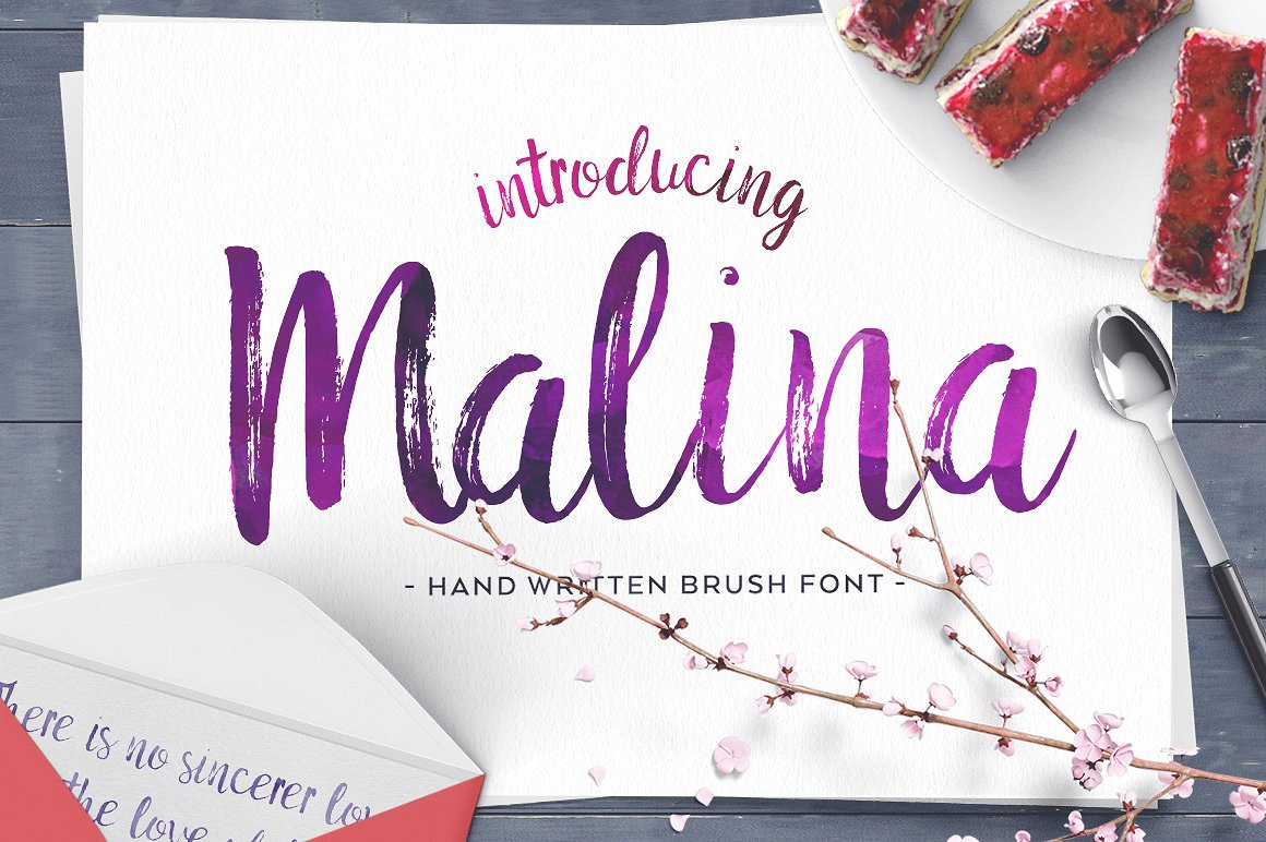 手绘水彩画笔笔刷英文字体Malina Brush Font