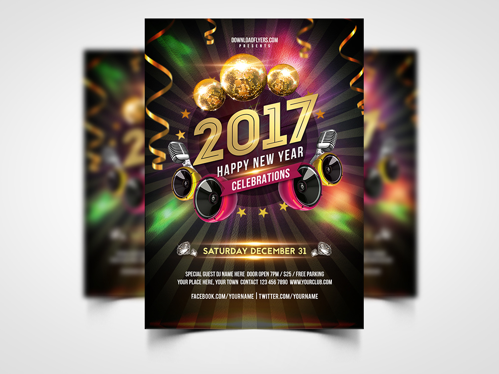 New Year 2017 Party Flyer PSD