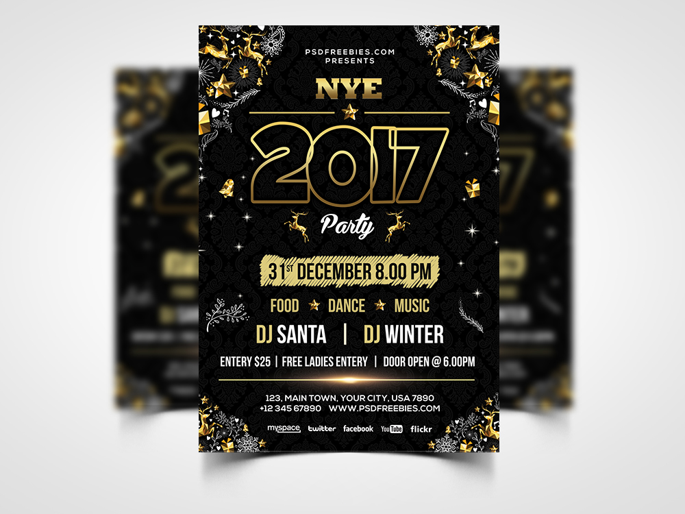 New Year Party Flyer PSD Templ