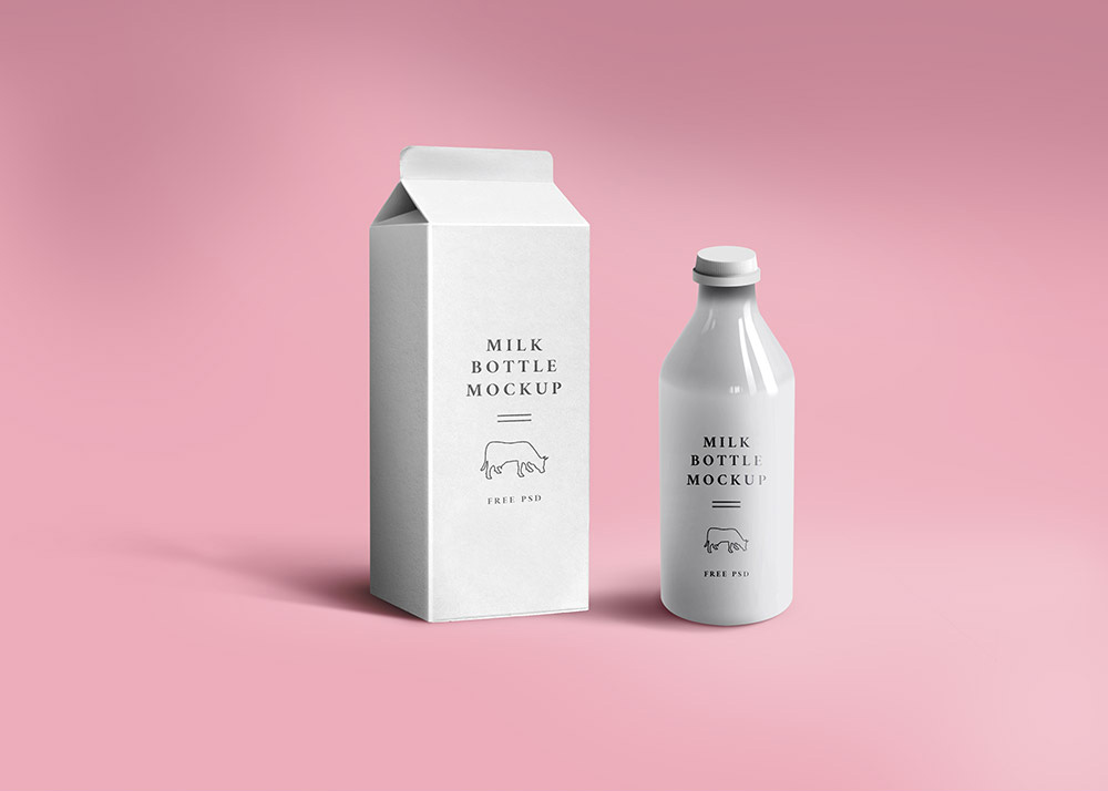 牛奶盒模型PSD贴图模板Milk Packaging Moc