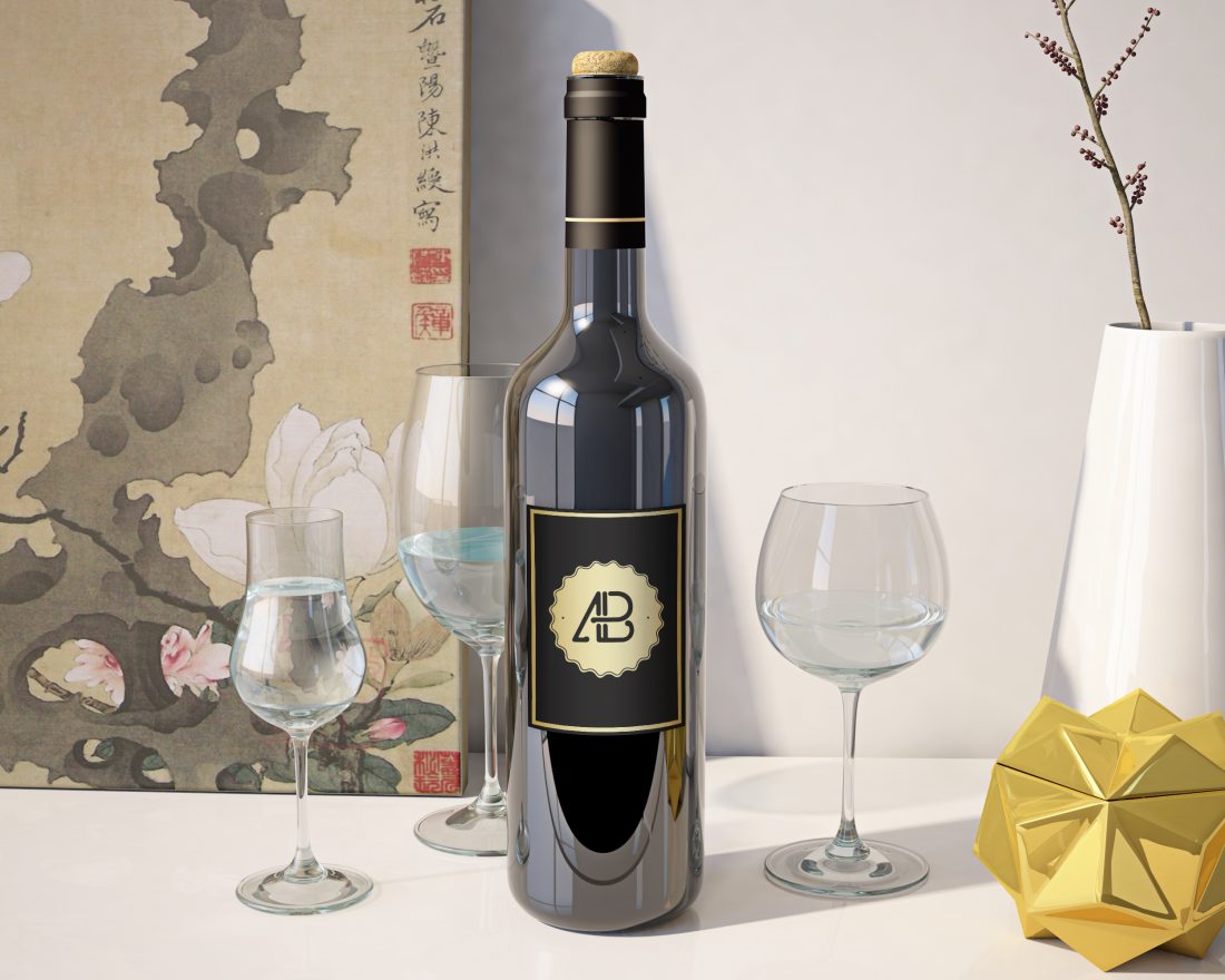 红酒瓶模型PSD贴图模板Realistic Wine Bot