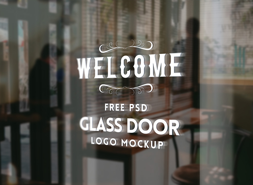 Glass Door Logo Mockup PSD 玻璃门