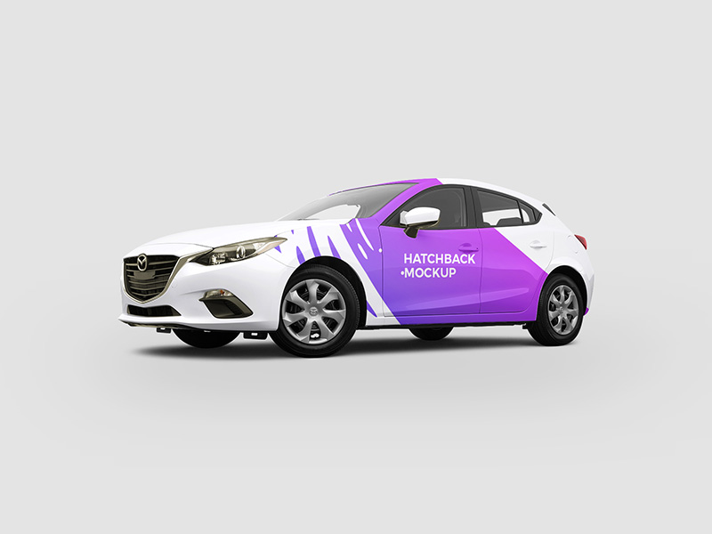 轿车车身广告PSD贴图模板Mazda Hatchback C