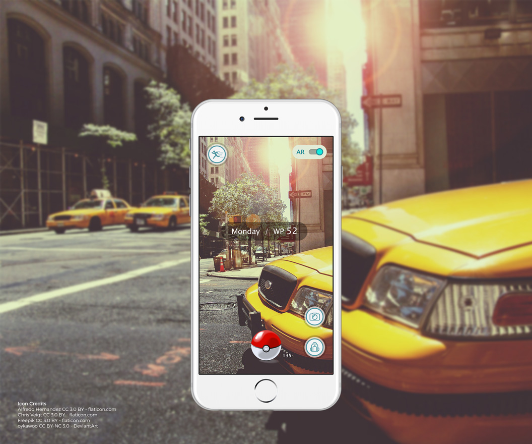 iPhone手机拍摄功能PSD模板Pokémon Go UI