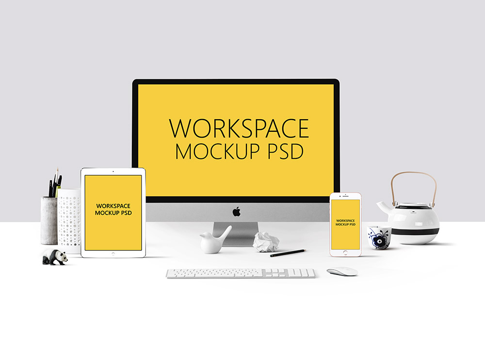 干净优雅电子设备PSD模型Workspace Mockup