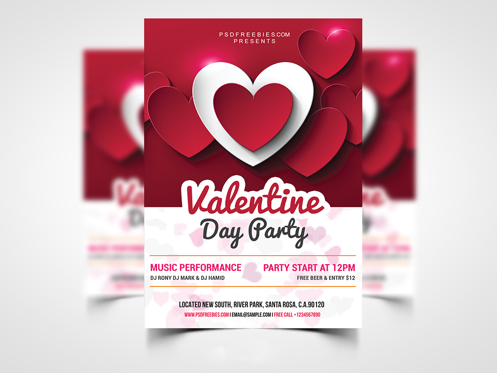 Valentine Day Party Flyer PSD