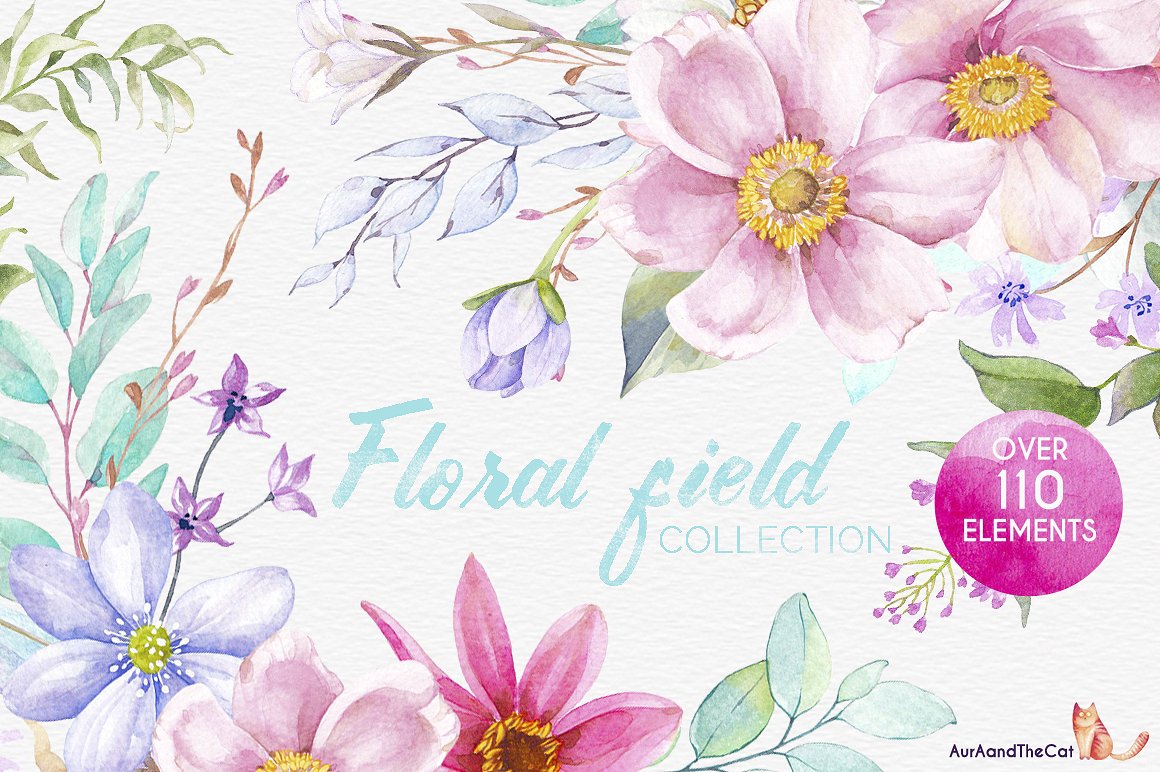 手绘水彩花卉合集设计素材FLORAL FIELD colle