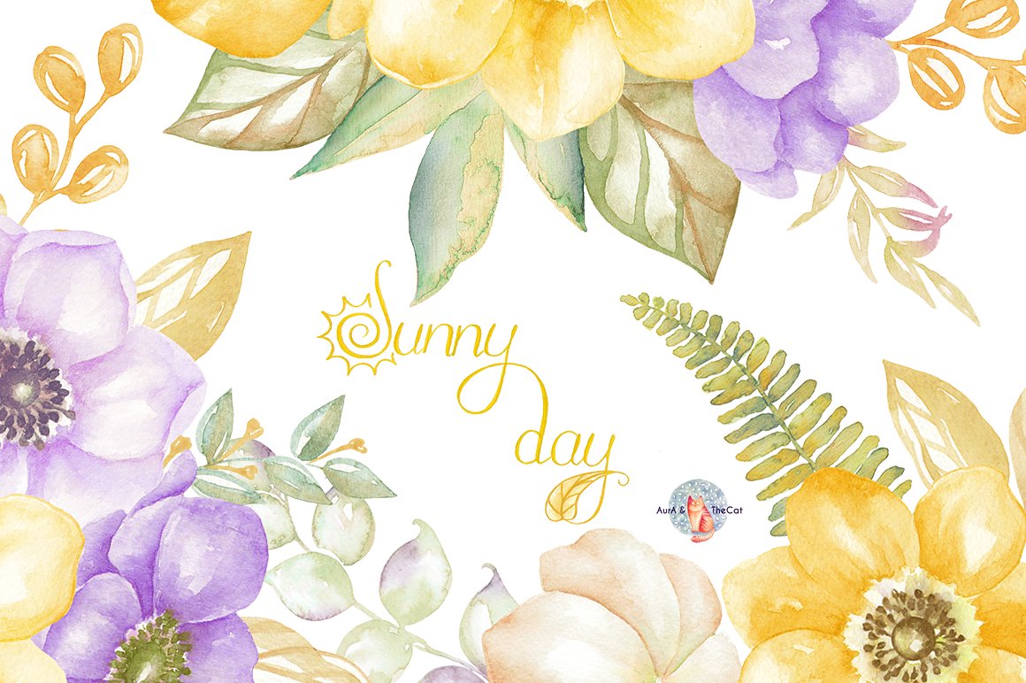 手绘水彩花卉设计素材Sunny Day Watercolor