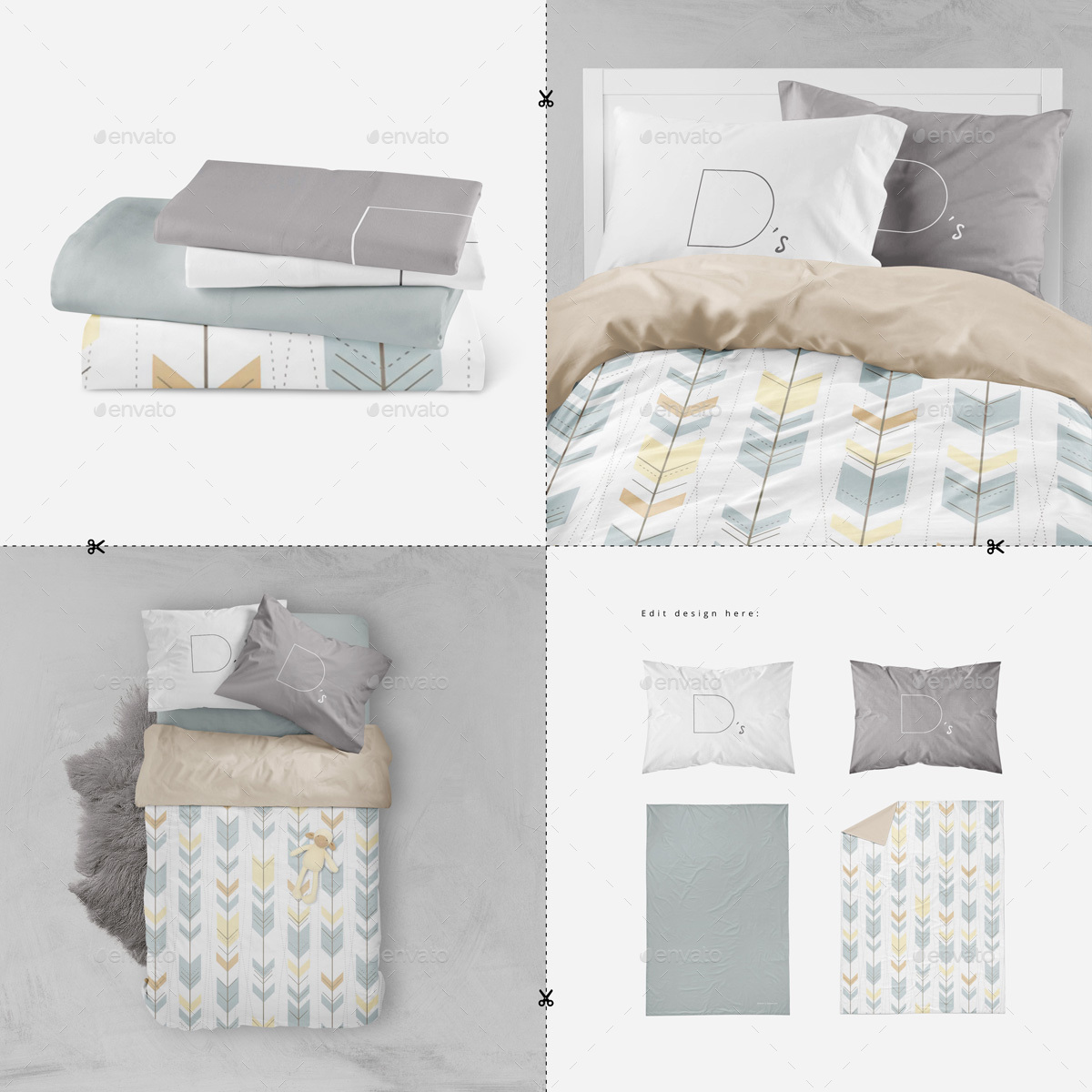 床上用品模型PSD贴图模板Bedding Multiboar