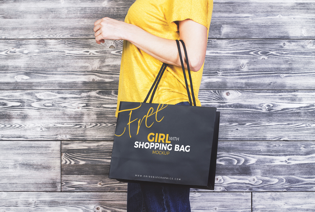 购物袋模型PSD贴图模板Girl With Shopping