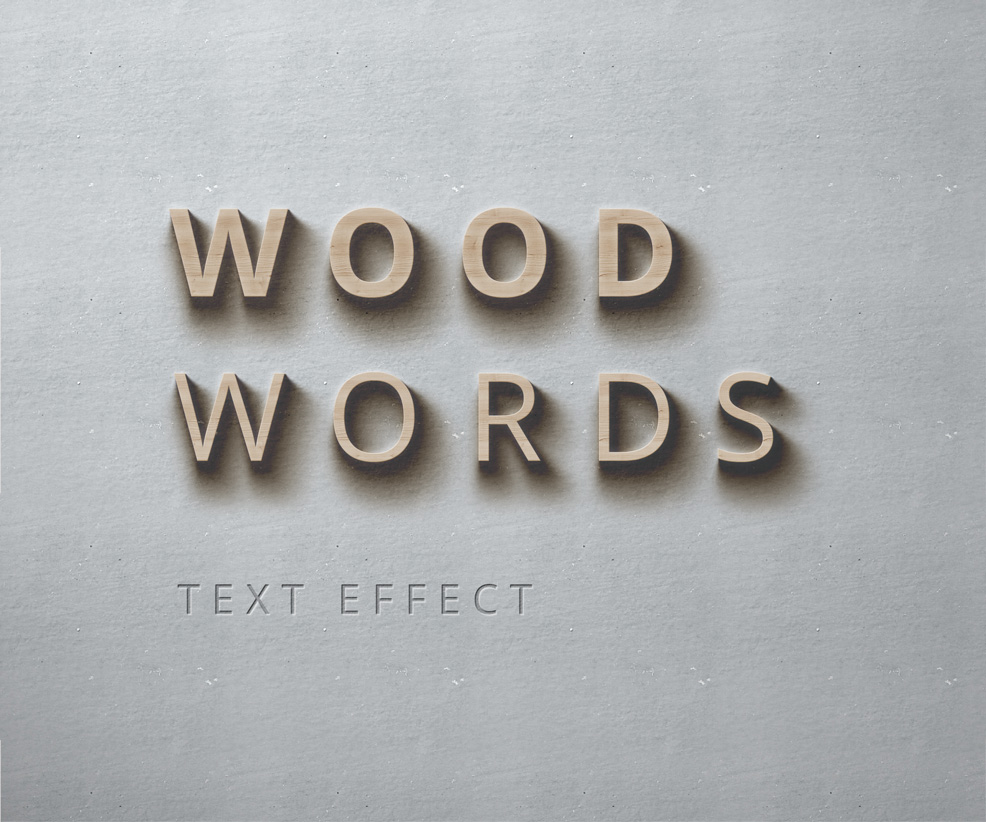 立体效果文字特效Psd Wood Words Text Ef