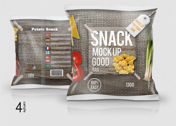 零食包装设计PSD贴图模板Snack Bag Mockup