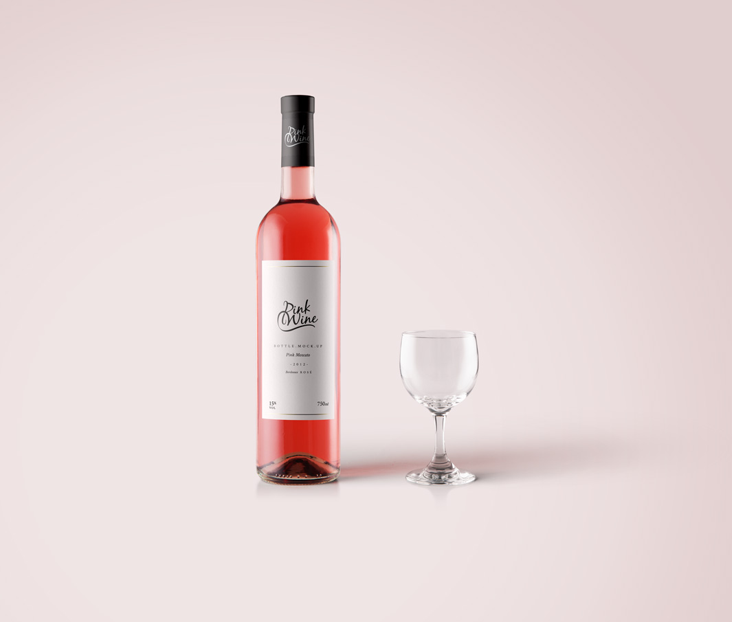 酒瓶模型PSD贴图模板Pink Wine Psd Bottl