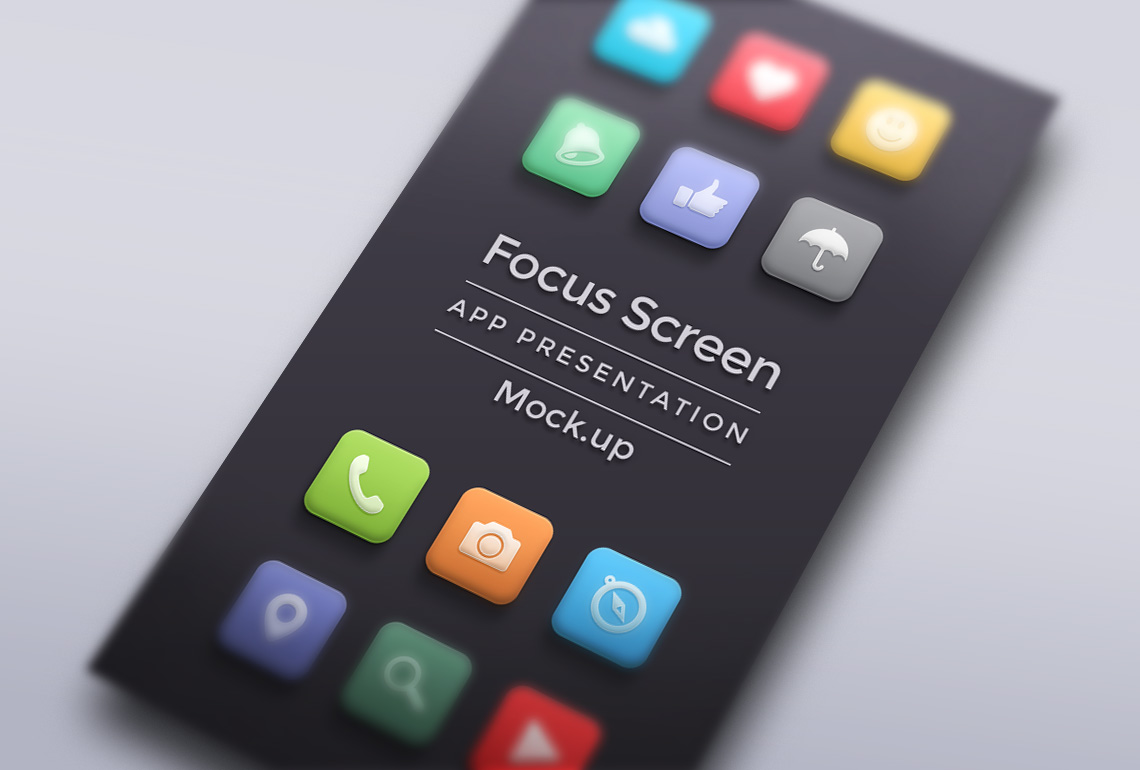 移动端应用程序贴图PSD模板Focus App Screen