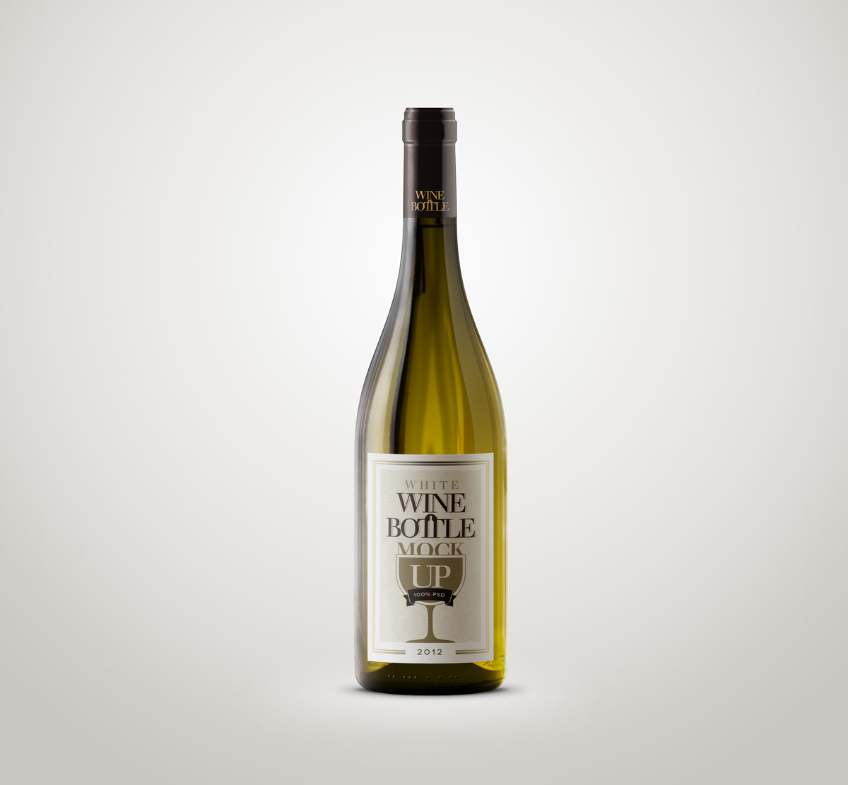 白葡萄酒瓶包装贴图PSD模板Psd White Wine B
