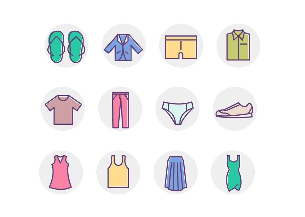 20 Clothing Color Icons Set 服装