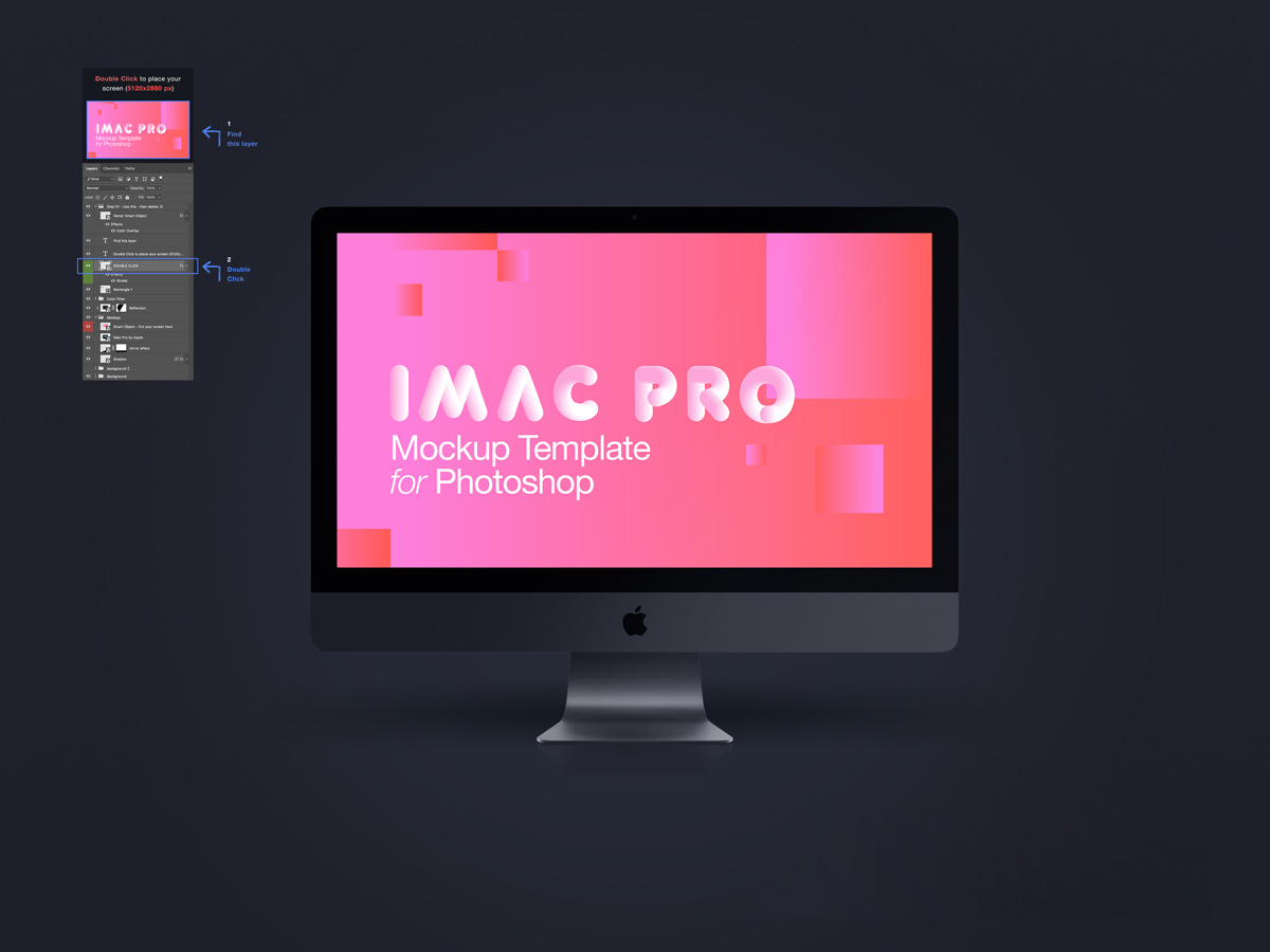 苹果电脑贴图样机PSD模板iMac Pro 2017 Dar