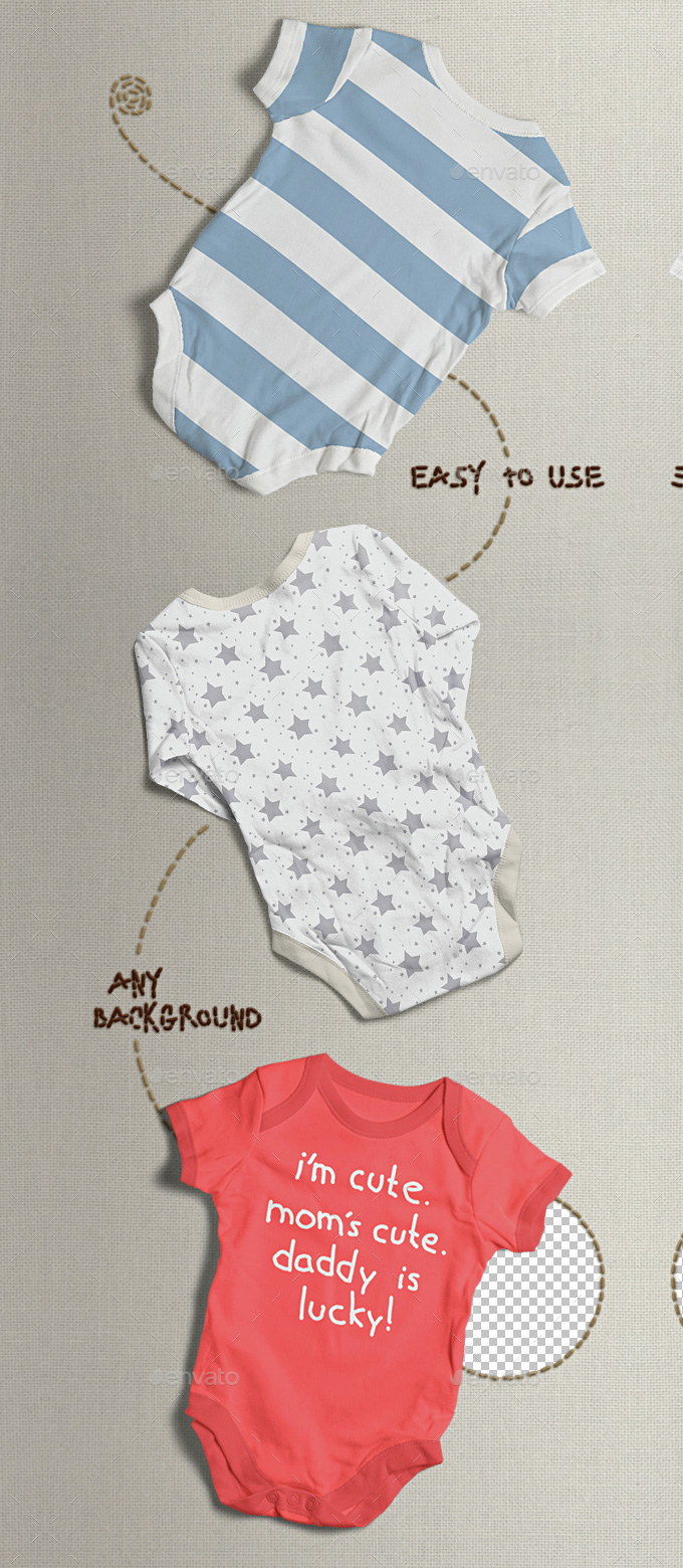 婴儿服装贴图样机PSD模板Baby Bodysuit Clo