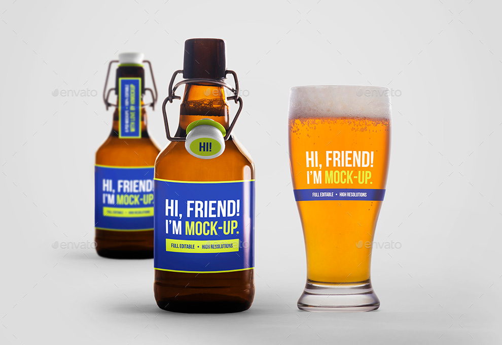 啤酒瓶贴图样机 Beer Bottle Mockup Bun