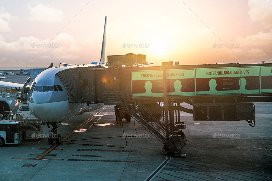 飞机场场景广告海报贴图mockup-airport