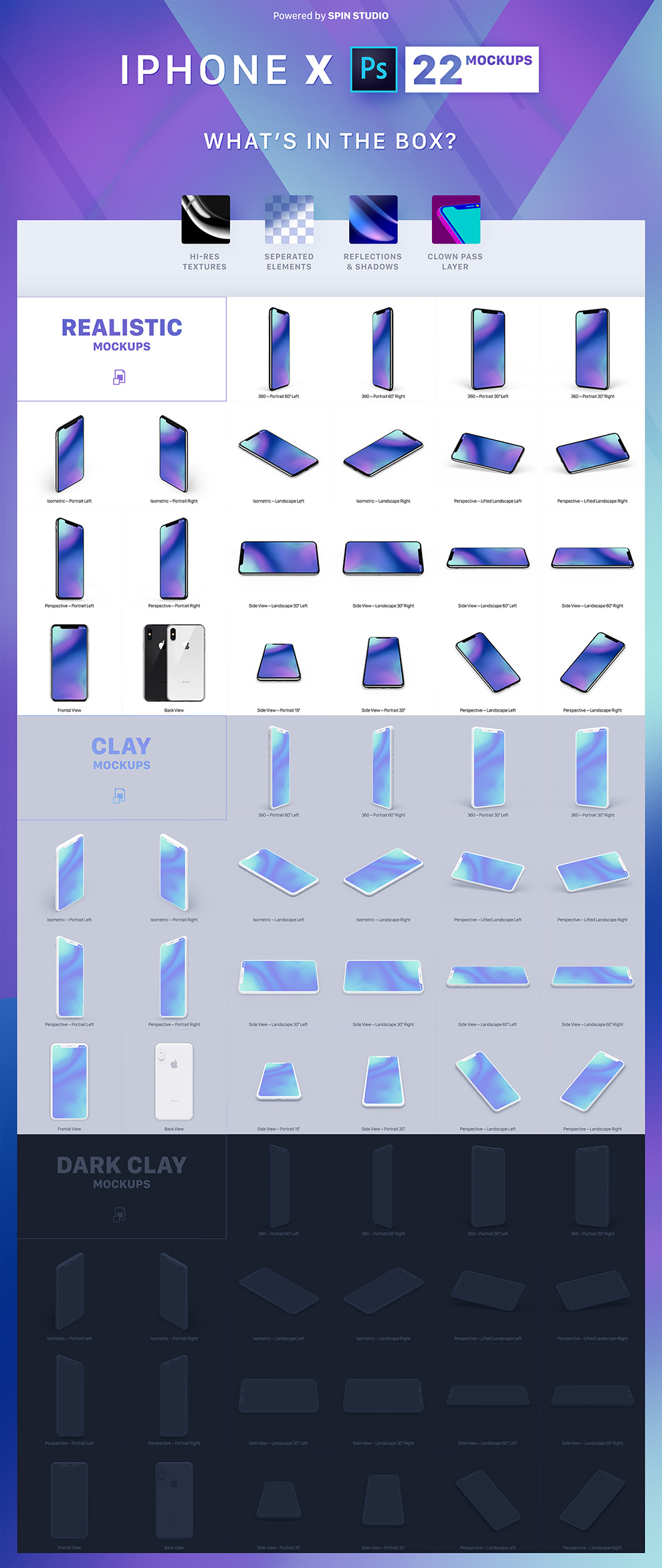 iPhoneX多角度展示贴图模型Mockups