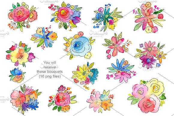 水彩鲜花元素Watercolor-flowers