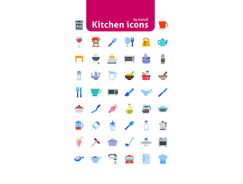 50 Kitchen Icons 扁平化厨房图标合集包