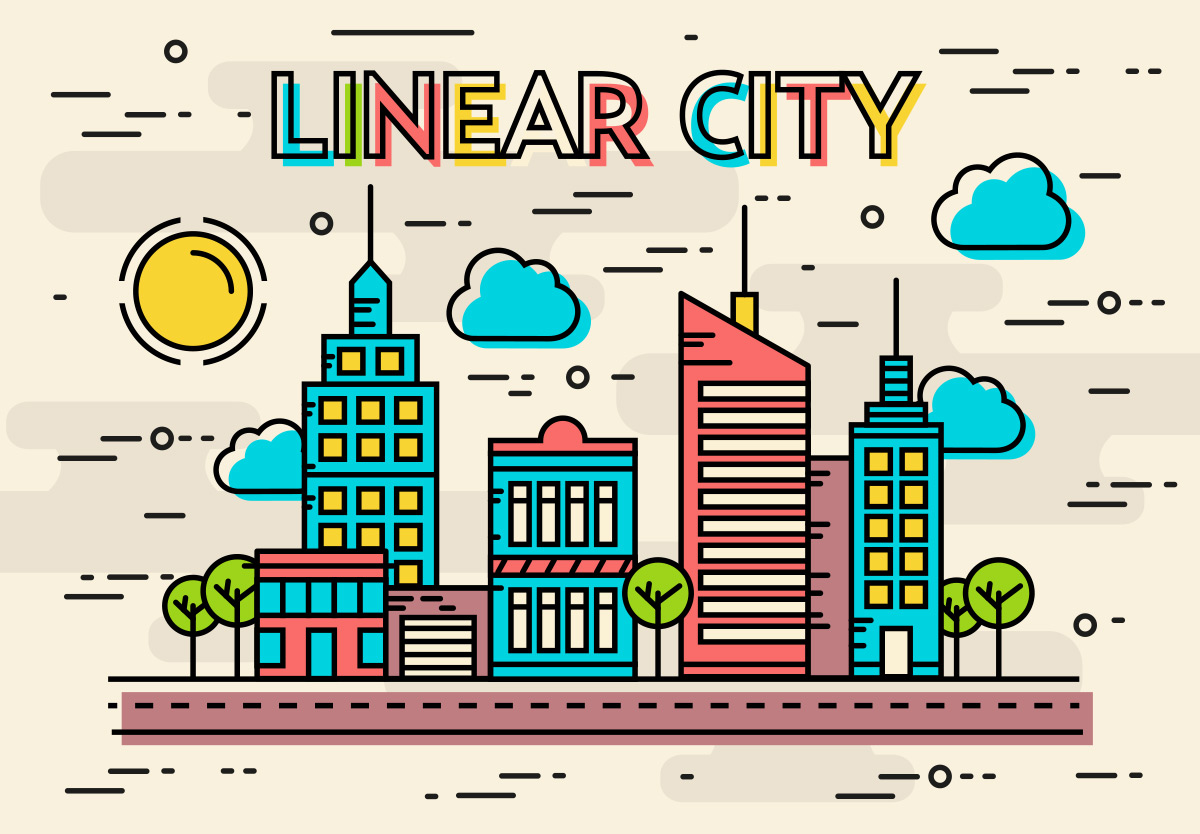 城市线性矢量插图Linear City Vector