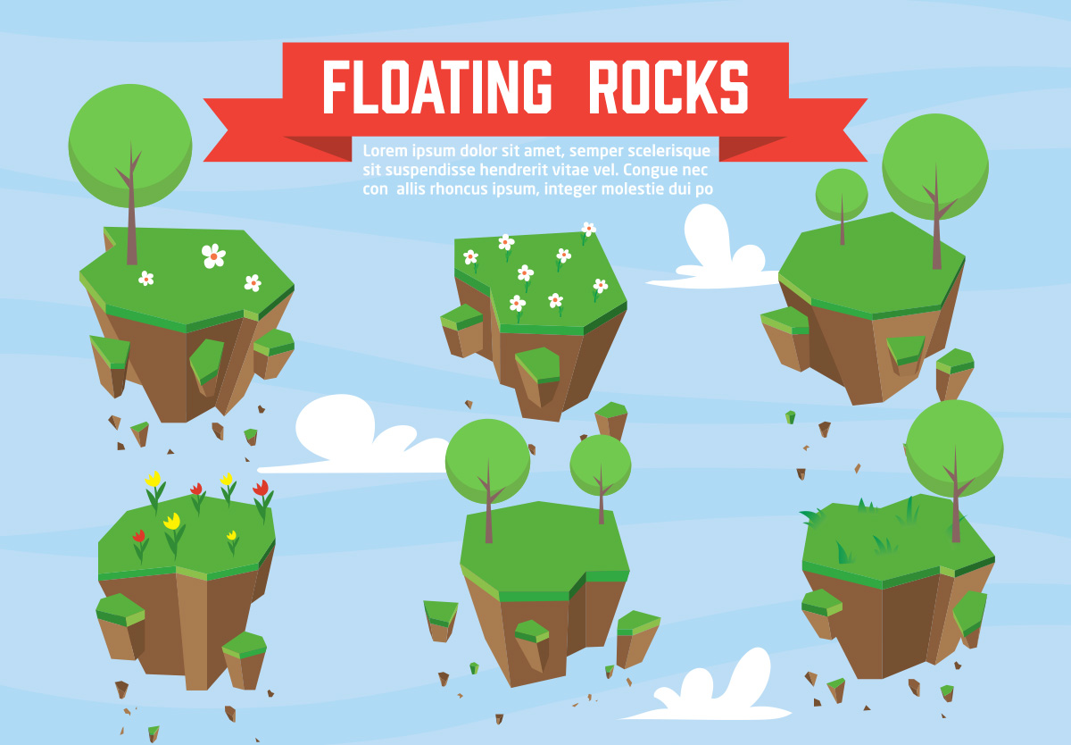 漂浮岩石矢量插图Vector Floating Rocks