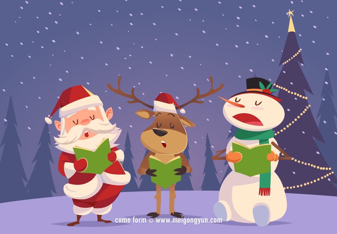 圣诞老人驯鹿雪人卡通矢量图Reindeer