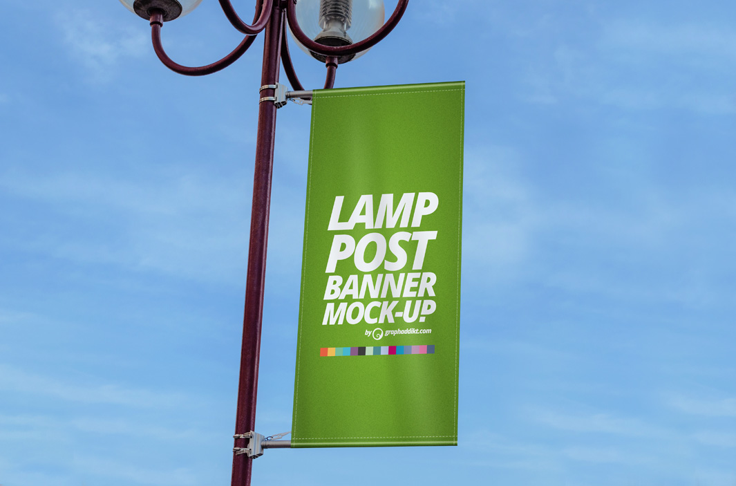 街边旗帜贴图模版展示PSD素材Lamp Post Banne