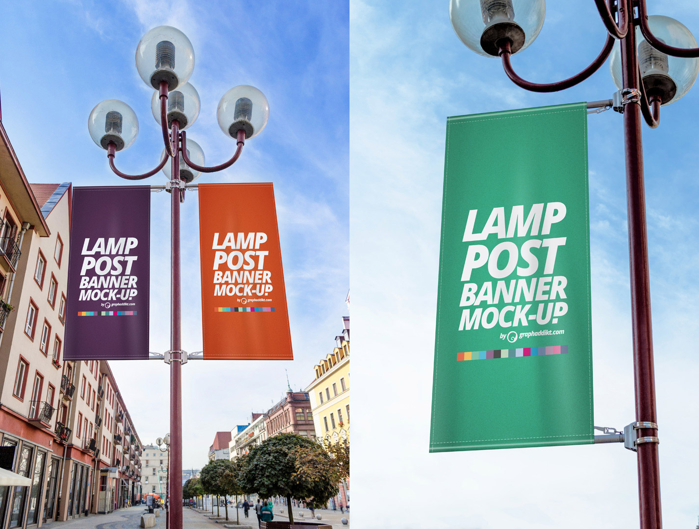 街边旗帜贴图模版展示PSD素材Lamp Post Banne