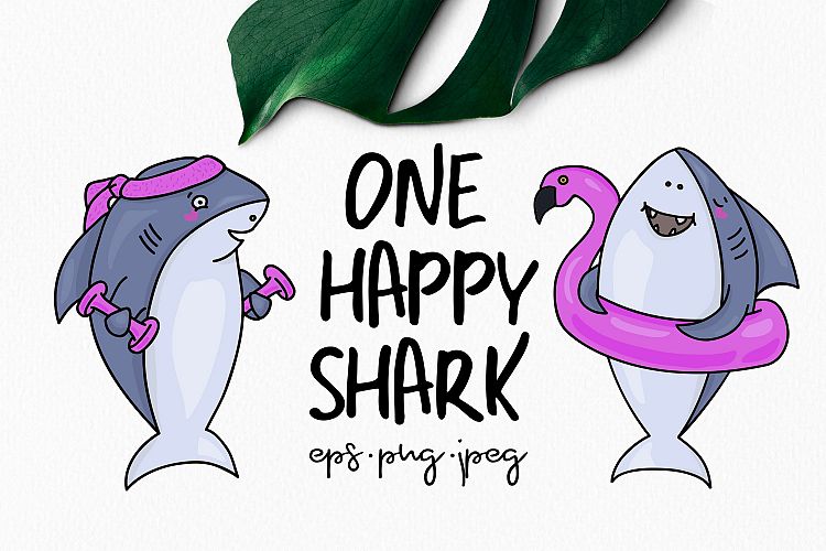 一直快乐可爱的鲨鱼矢量素材 One Happy Shark