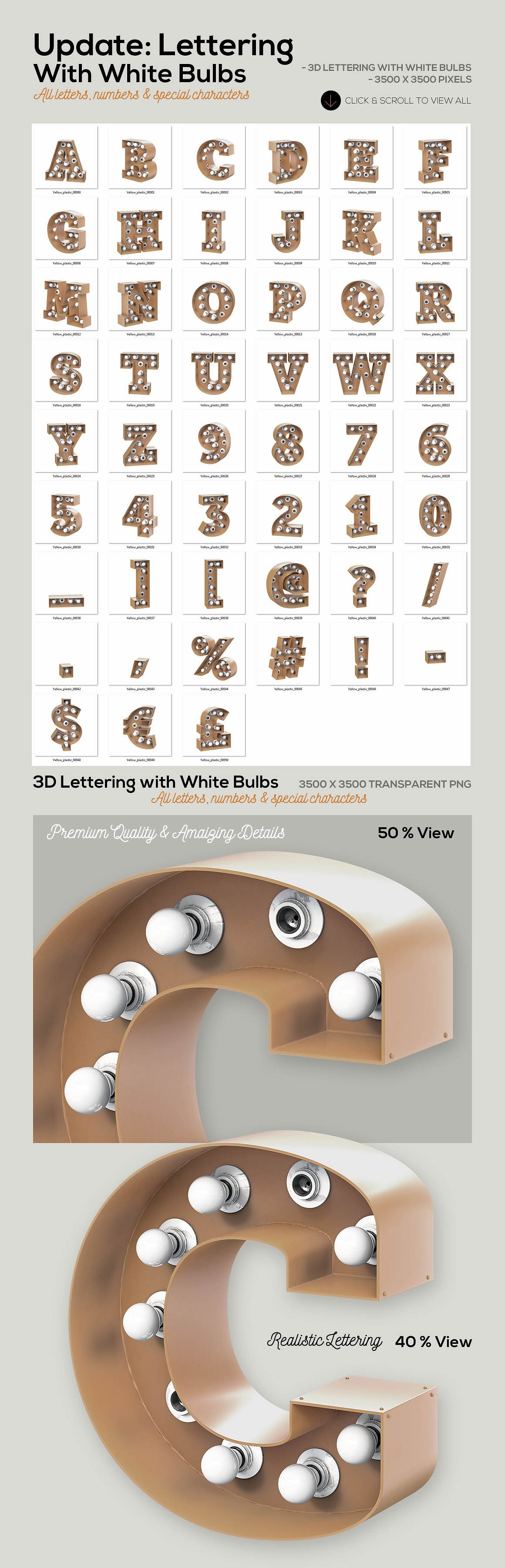 老式风格的3D字型工具包 Marquee Light Bul