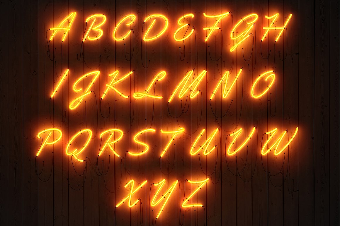 一组酷炫的霓虹灯字体特效模版素材 PSD Neon Font